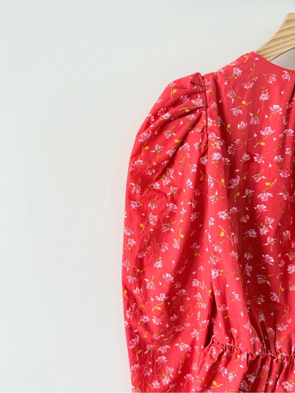 ZARA Floral Peplum Blouse XS Puff Sleeve Cottagecore Romantic Red Top - Picture 7 of 16